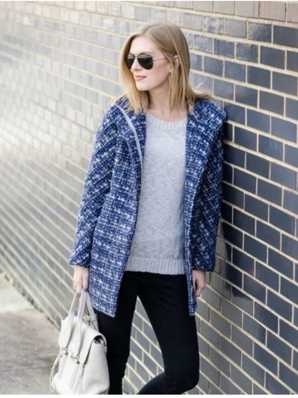 j crew blue tweed cocoon full zip pea coat - Picture 3 of 3